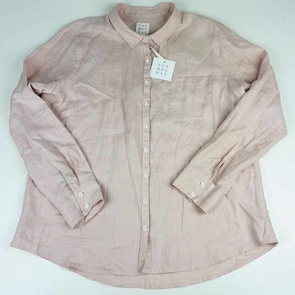 NOT MONDAY 100% Linen Button Shirt Light Pink Sz XL Brand New